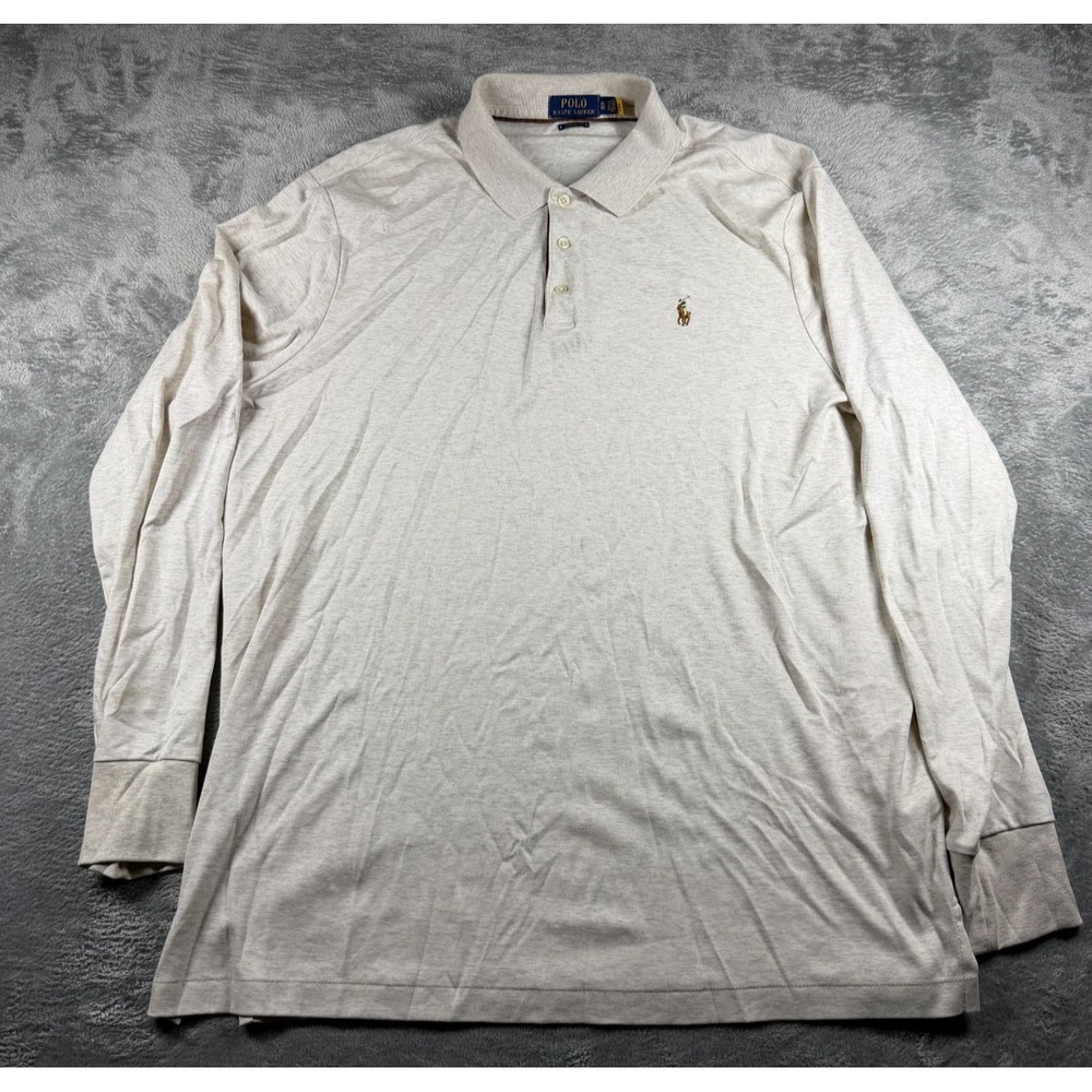Polo Ralph Lauren Long Sleeve Polo Shirt Mens XL Classic Fit Oatmeal Pony Logo